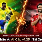 Nhận định soi kèo Brazil vs Ai Cập 05h00 ngày 07/06/2026 - Cuộc đối đầu giữa Vinicius Jr và Mohamed Salah trên Xoilac TV.